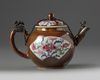 A Chinese cafe au lait ground famille rose 'Batavia ware' teapot and cover