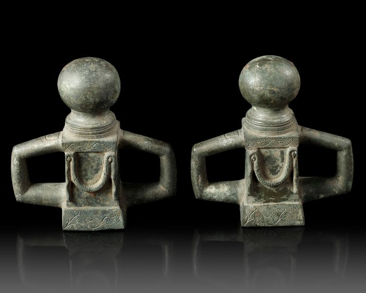 A PAIR OF ROMAN BRONZE CHARIOT FITTINGS, CIRCA 2ND/3RD CENTURY AD