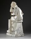 AN ALABASTER AND MARBLE SCULPTURE OF A SEATED WOMAN ROLLING WOOL, CIRCA 1890