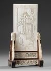 A CHINESE CARVED BONE PLAQUE ON STAND, LATE 19TH-EARLY 20TH CENTURY