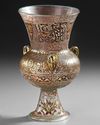 AN ISLAMIC ENAMELLED GLASS MOSQUE LAMP, 17TH CENTURY