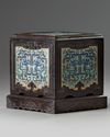 A Chinese zitan box inset with cloisonne enamel panels