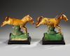 A PAIR OF CHINESE SPINACH-AND-EGG GLAZED POTTERY TILEWORK HORSES