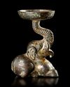 A BRONZE ELEPHANT OIL LAMP, HAN DYNASTY (206 BC-220 AD)