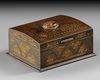 AN INDO-PERSIAN METAL CASKET WITH GILT FLORAL DECORATION AND AGATE CABOCHON, 20TH CENTURY