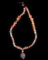 A CARNELIAN AND LAPIS SCARAB NECKLACE