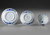 A JAPANESE BLUE AND WHITE BOWL AND TWO DISHES, 19TH CENTURY