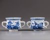 Two miniature Chinese blue and white twin-handled censers