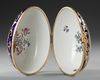 AN EGG SHAPED LIMOGES PORCELAIN JEWELRY BOX, SIGNED, LATE 19TH CENTURY