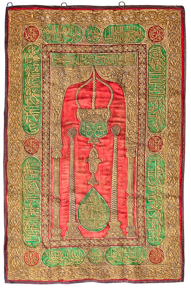 AN OTTOMAN METAL THREAD EMBROIDERED HANGING SITARA FROM MASJID  AL NABAWI AT MEDINA, TURKEY, DATED 1130 AH/1717 AD