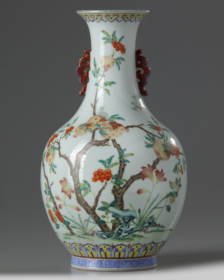 A Chinese famille rose ‘pomegranates’ bottle vase