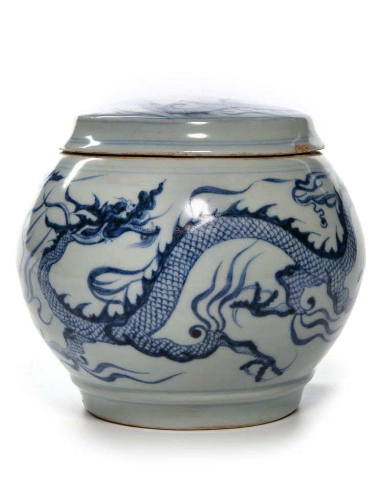 A CHINESE BLUE AND WHITE POT WITH COVER