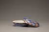 An aubergine-ground blue and white 'dragon' circular box and cover