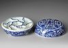 A CHINESE BLUE AND WHITE CIRCULAR BOX AND COVER