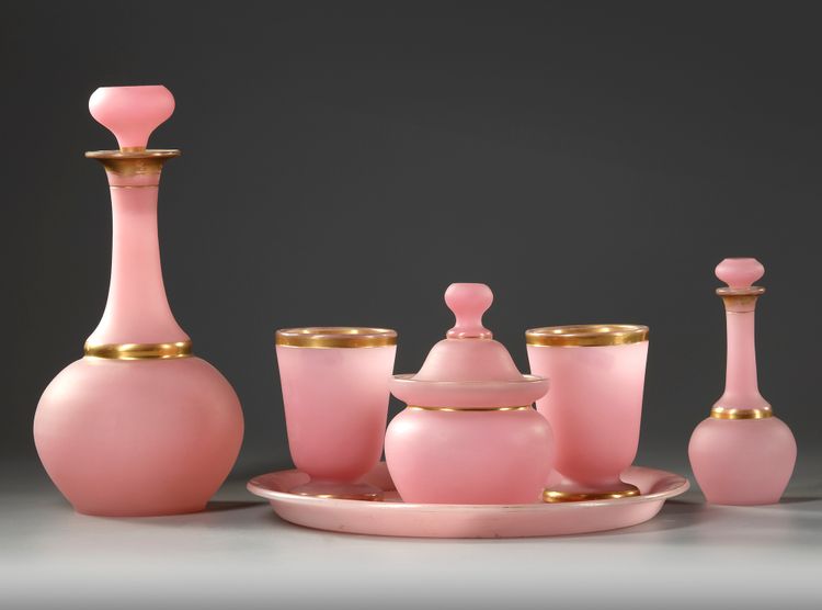 A FRENCH PINK OPALINE SERVICE SET, 19TH CENTURY