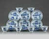 Six sets of Chinese blue and white cups and saucers
