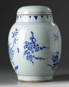 A Chinese blue and white ovoid ‘floral’ jar and cover