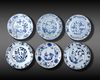 FIVE CHINESE BLUE AND WHITE AND ONE IMARI PORCELAIN DISH, 18TH CENTURY