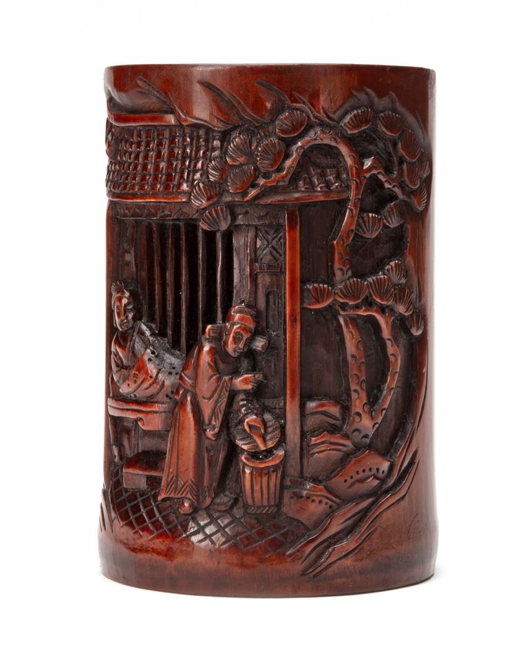 A CHINESE BAMBOO CARVED BRUSH POT, 19TH CENTURY