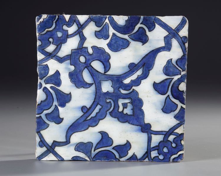 A 'DOME OF THE ROCK' POTTERY TILE, JERUSALEM, MID-16TH CENTURY