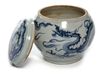 A CHINESE BLUE AND WHITE POT WITH COVER