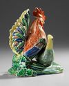 A JAPANESE KUTANI PORCELAIN GROUP OF A COCKEREL AND HEN, LATE 19TH CENTURY