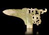 A LIGHT GREEN JADE GE (HALBERD), CHINA, HAN DYNASTY (206 BC-220 AD)