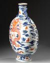 A LARGE CHINESE IRON-RED DECORATED BLUE AND WHITE MOONFLASK, 20TH CENTURY