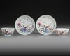 TWO PAIRS OF CHINESE FAMILLE ROSE CUPS AND SAUCERS, 18TH CENTURY