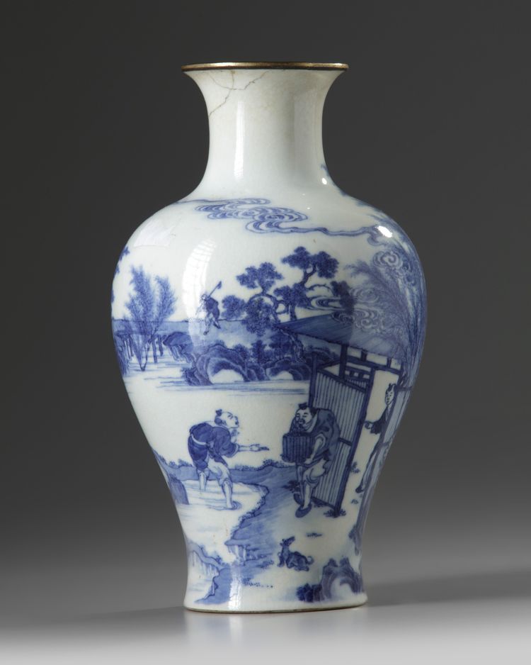 A Chinese blue and white soft paste vase
