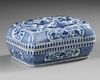 A CHINESE BLUE AND WHITE RECTANGULAR DRAGON BOX AND COVER, QING DYNASTY (1644–1911)