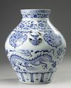 A Chinese blue and white Yuan-style 'dragon and phoenix' jar