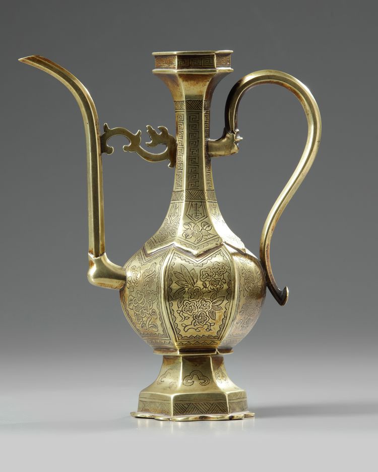 A Chinese Islamic-market hexagonal bronze ewer