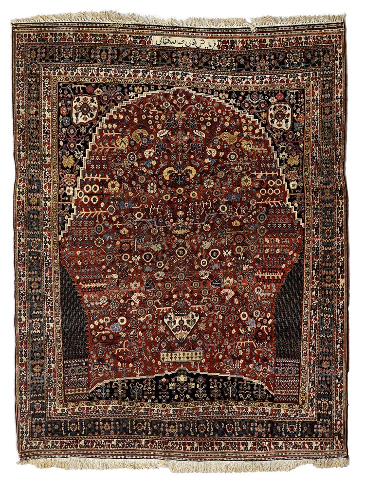 A VERY RAE AND ANTIQUE MILFLOWER GASHGULI GASHGAI PRAYER RUG