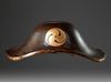 A JAPANESE JINGASA SAMURAI TRAVELING HAT WITH MITSUDOMOE CRESTS — GOLDLEAF INTERIOR & AGE-WORN CHARM,EDO PERIOD (1615–1868)