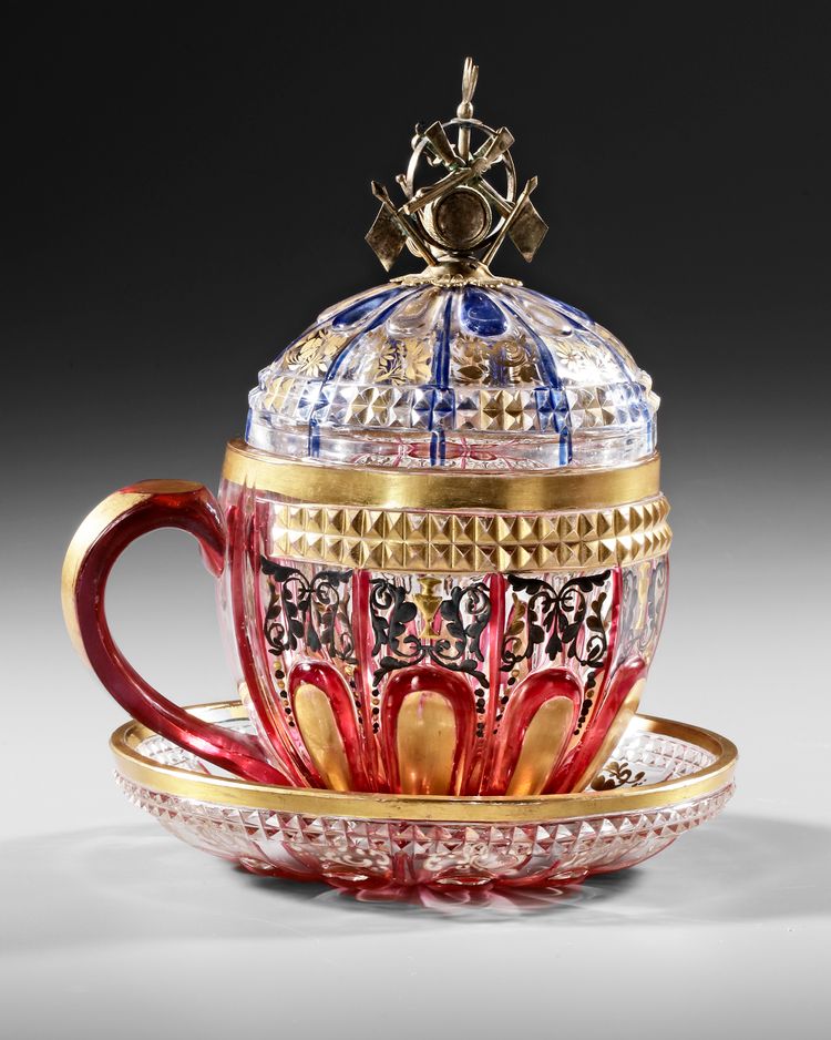A BOHEMEIAN GLASS COVERED CUP AND COVER, 19TH CENTURY
