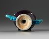 A Chinese aubergine and turquoise-decorated Cadogan teapot