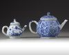 Two Chinese blue and white teapots and covers