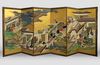 A JAPANESE SIX PANEL 'BYOBU' FOLDING SCREEN, 18TH CENTURY