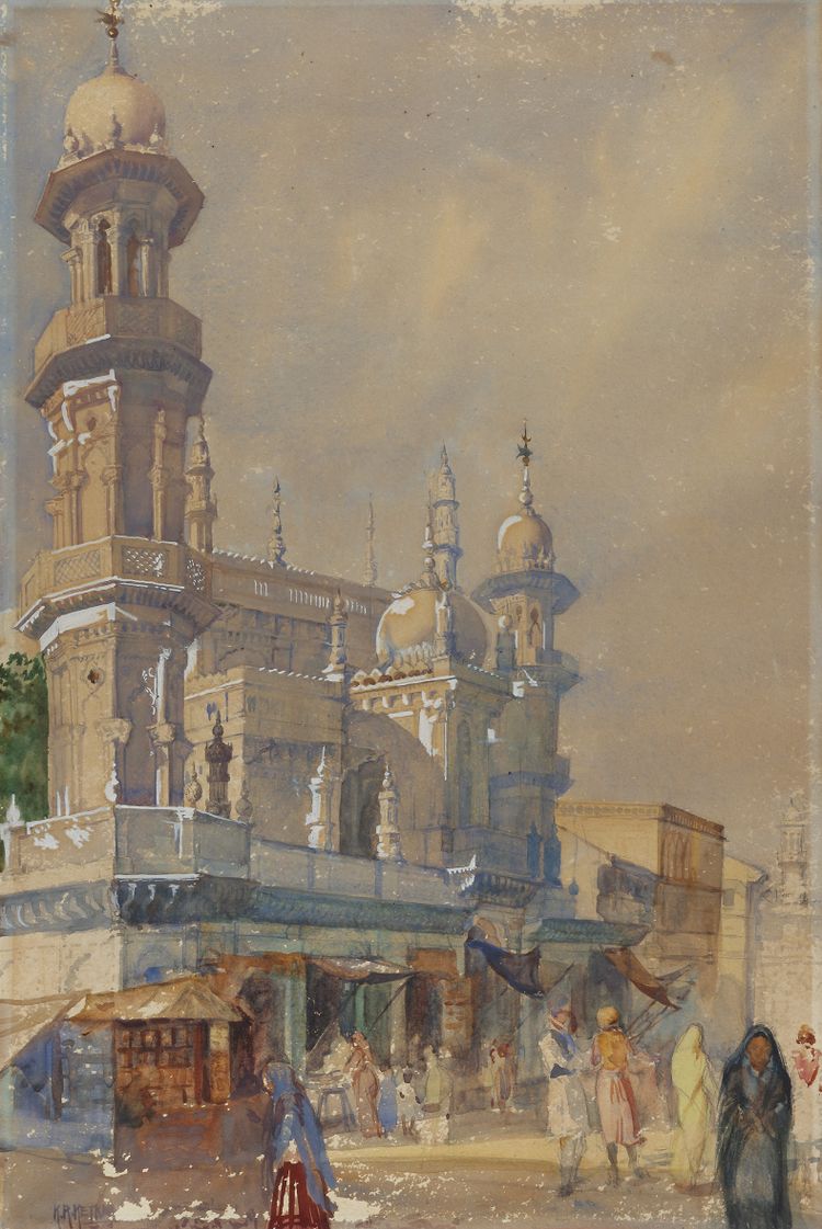 A painting depicting a mosque in Cairo