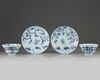 Two pairs of Chinese blue and white 'Three Friends of Winter' ogee bowls and plates