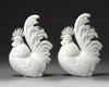 A PAIR OF JAPANESE HIRADO WHITE-GLAZED COCKERELS, MEIJI PERIOD (1868-1912)