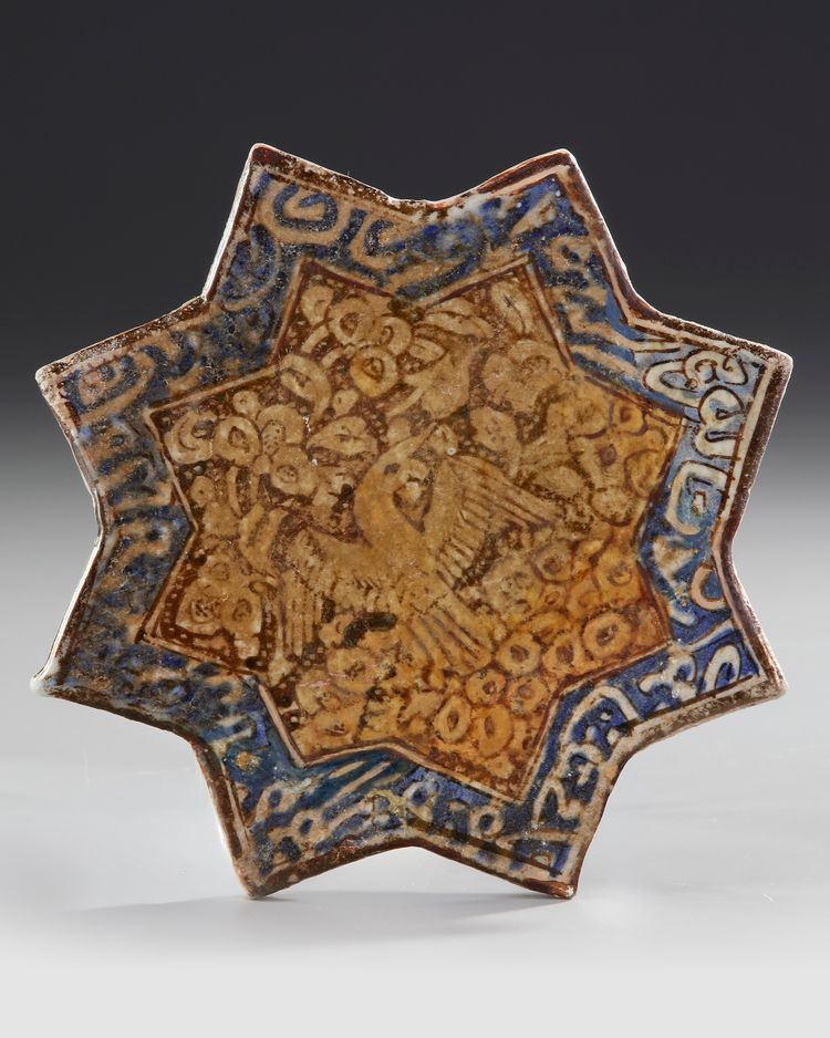 STAR-SHAPED KASHAN TILE, PERSIA, 13TH–14TH CENTURY