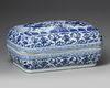 A CHINESE BLUE AND WHITE RECTANGULAR DRAGON BOX AND COVER, QING DYNASTY (1644–1911)