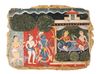 A FOLIO FROM THE DISPERSED "PALAM" BHAGAVATA PURANA : GOPIS COMPLAINING TO KRISHNA FOR STEALING BUTTER, INDIA, DELHI-AGRA AREA, CIRCA 1520-40