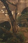 A JAPANESE SCREEN ON OXIDIZED SILVER LEAF PRESENTING A SPRING SCENE, LATE EDO PERIOD (FIRST HALF 19TH CENTURY)