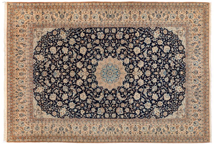 A BLUE WOOL AND SILK PERSIAN NAIN RUG, CIRCA 1950