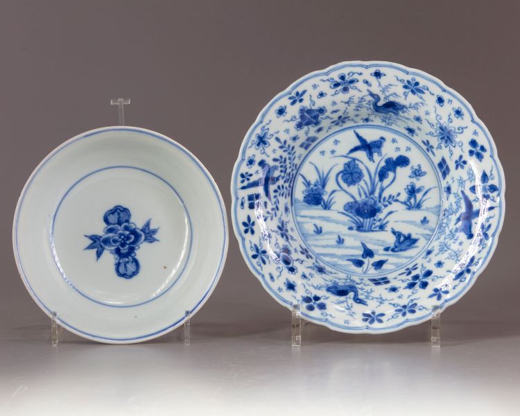 Two blue and white dishes