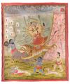 DURGA SLAYS THE BUFFALO DEMON (MAHISHASURA MARDINI) PICCHVAI PAINTING NATURAL PIGMENTS ON CLOTH, 19TH CENTURY JODHPUR SCHOOL, RAJASTHAN, INDIA