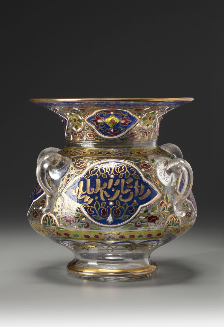 A Mamluk-style Enamelled and Gilt Glass Mosque Lamp